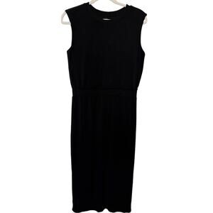 Lou & Grey Size S Black Sleeveless Soft Knit Midi Dress Elastic Waist LBD